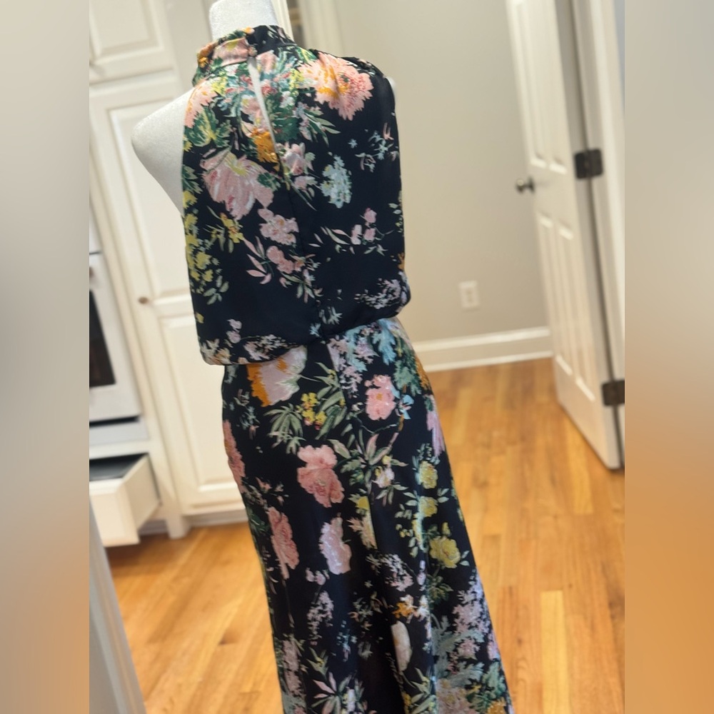 Floral Halter Neck Dress - Black and Multicolor - Picture 13 of 14